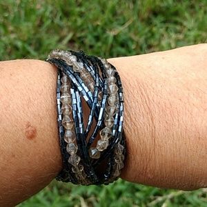 Gunmetal and Clear Cuff Bracelet